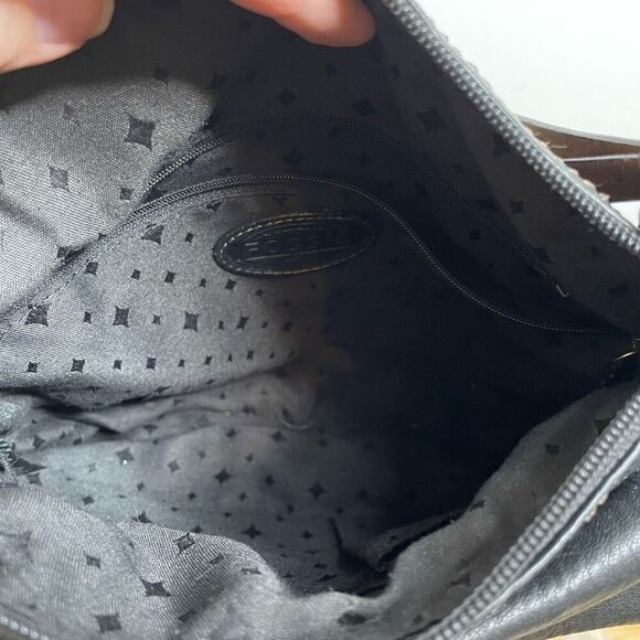 Fossil Morgan Traveler Black Soft Pebble Leather Organizer Crossbody Bag Brown - Picture 6 of 10